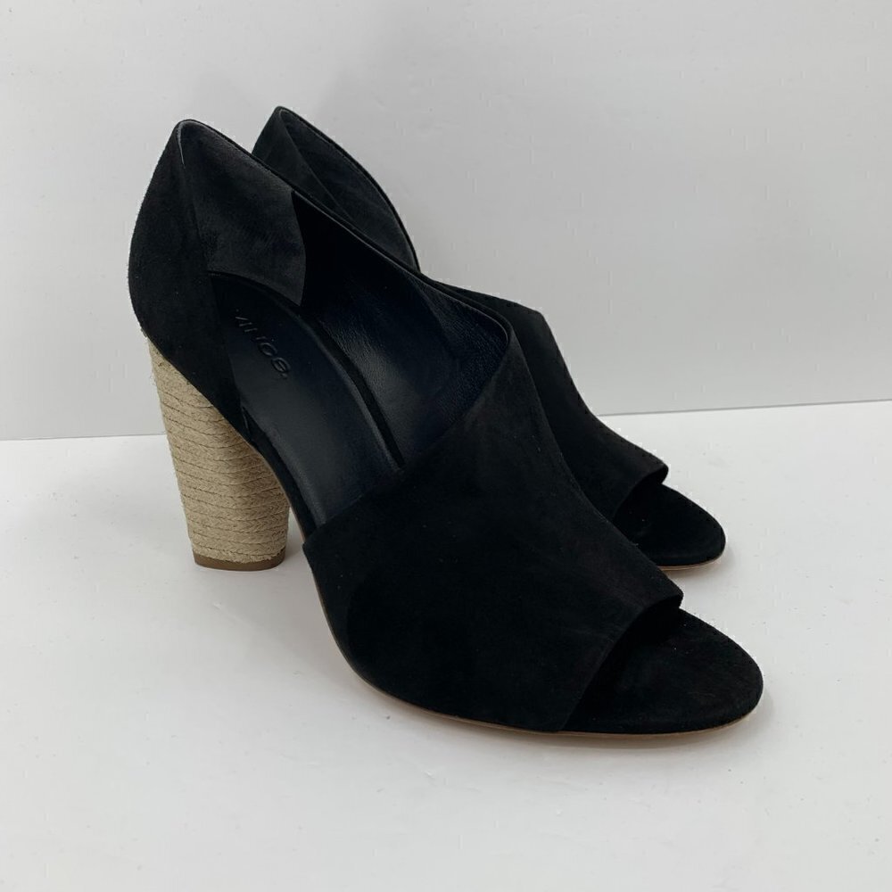 Vince Percey Block Heel black suede peeptoe sandals jute wrap bootie shoe new 10 - Picture 4 of 9